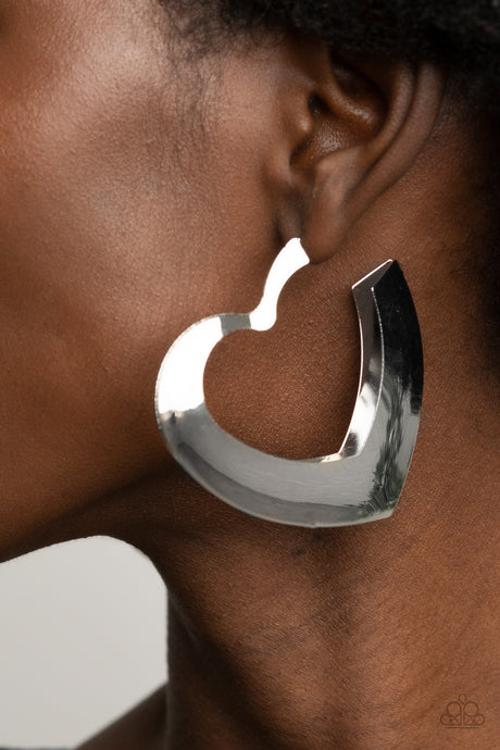 Paparazzi ~ Heart-Racing Radiance ~ Silver Heart Hoop Earrings