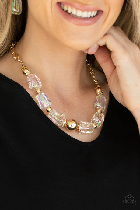 Paparazzi ~ Iridescently Ice Queen ~ Gold Necklace Set