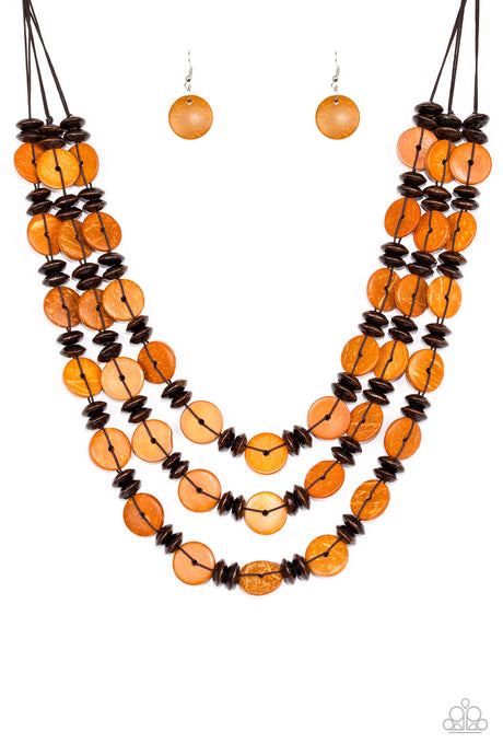 Paparazzi ~ Key West Walkabout ~ Orange Wooden Bead Necklace Set