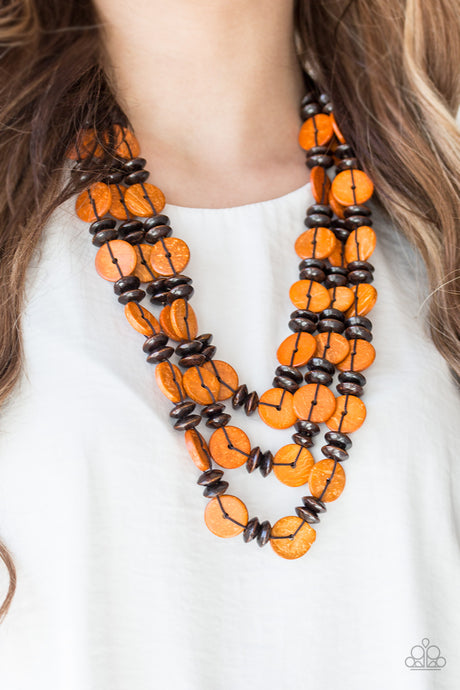 Paparazzi ~ Key West Walkabout ~ Orange Wooden Bead Necklace Set