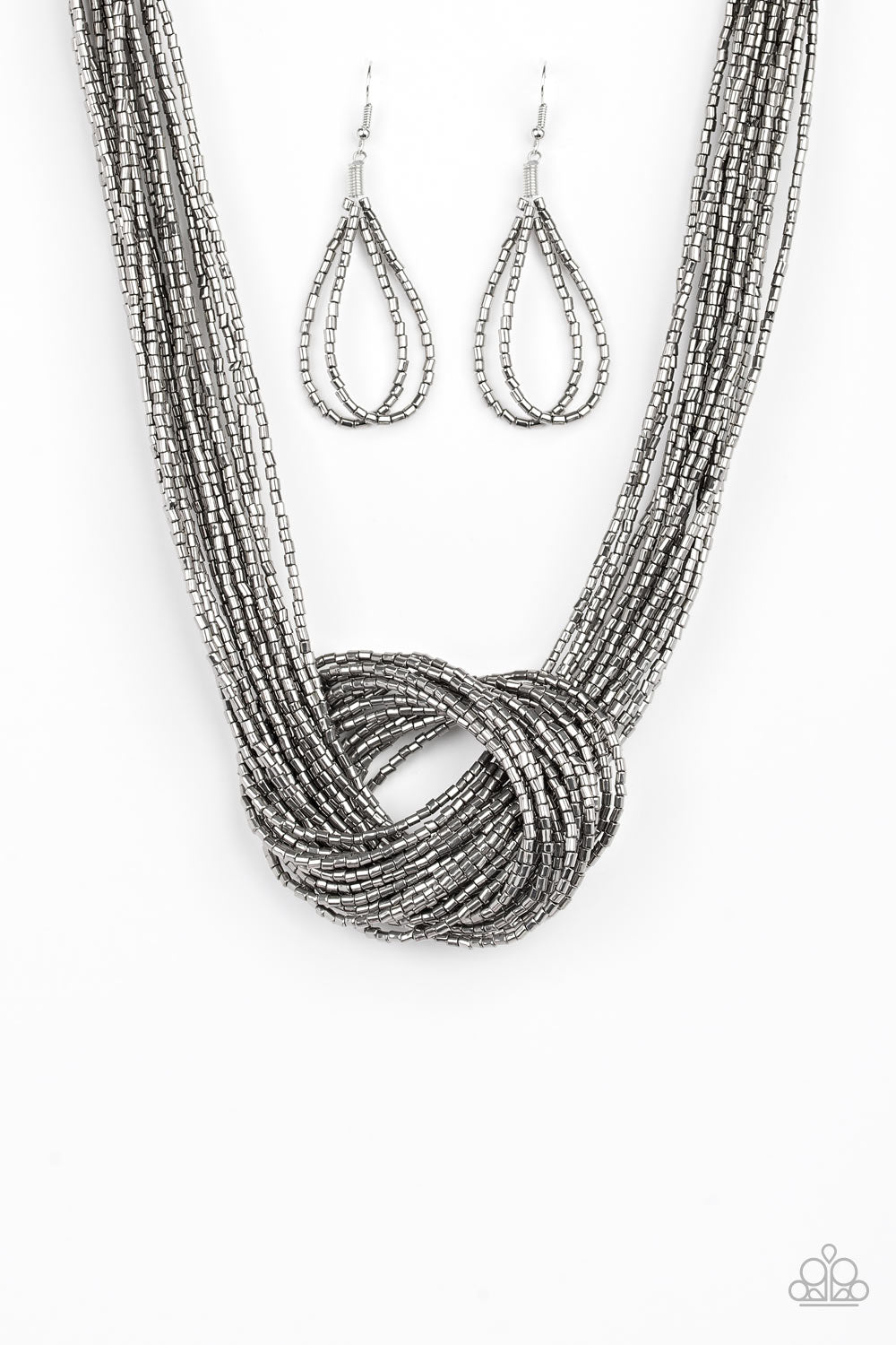 Paparazzi ~ Knotted Knockout ~ Black/Gunmetal Seed Bead Necklace Set