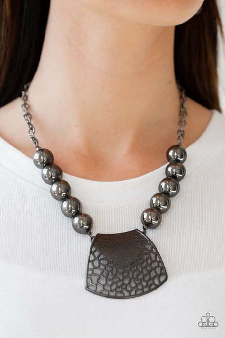 Paparazzi ~ Large and In Charge ~ Black Gunmetal Necklace Set