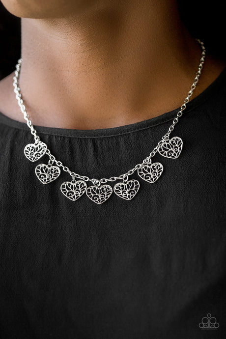 Paparazzi ~ Less Is AMOUR ~ Silver Necklace Set