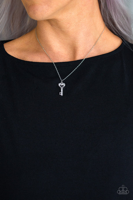 Paparazzi ~ Lock Up Your Valuables ~ White Pendant Necklace Set