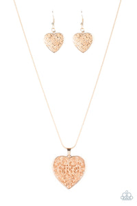 Paparazzi ~ Look Into Your Heart ~  Rose Gold Heart Pendant Necklace Set