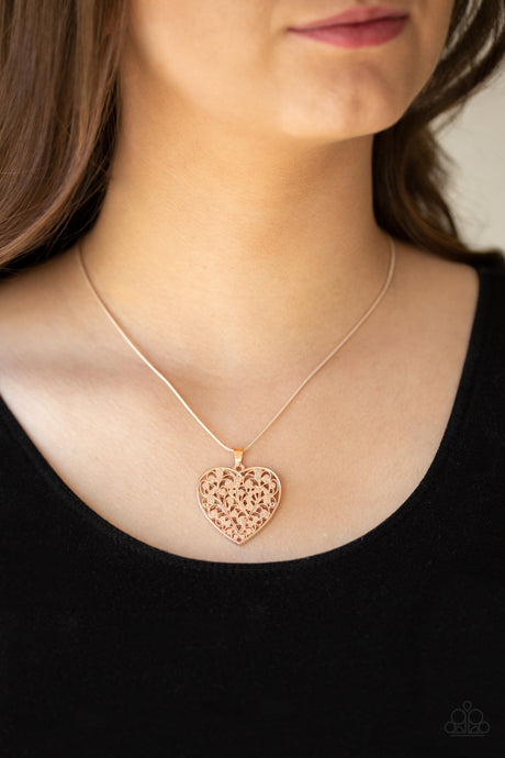 Paparazzi ~ Look Into Your Heart ~  Rose Gold Heart Pendant Necklace Set