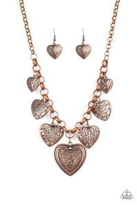 Paparazzi ~ Love Lockets ~ Copper Hearts Necklace Set