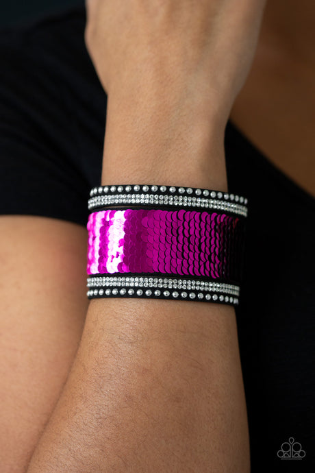 Paparazzi ~ MERMAIDS Have More Fun ~ Pink/Black Reversible Sequins Wrap Bracelet