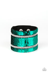 Paparazzi ~ MERMAID Service ~ Green/Silver Reversible Sequin Wrap Bracelet
