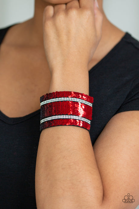 Paparazzi ~ MERMAID Service ~ Red/Silver Reversible Sequin Wrap Bracelet
