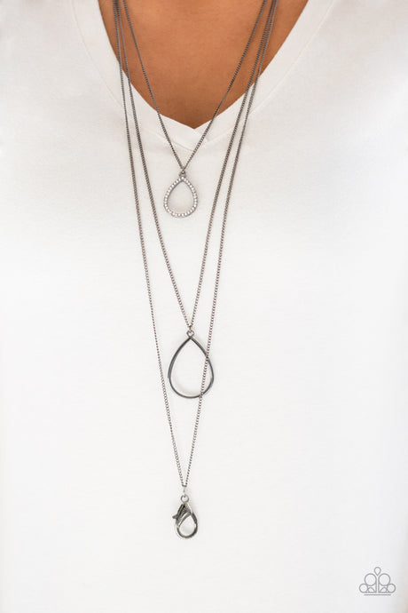 Paparazzi ~ Make The World Sparkle ~ Black Gunmetal Lanyard Necklace Set