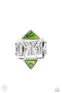 Paparazzi ~ Making Me Edgy ~ Green Ring with Stretchy Band (Fashion Fix Exclusive)