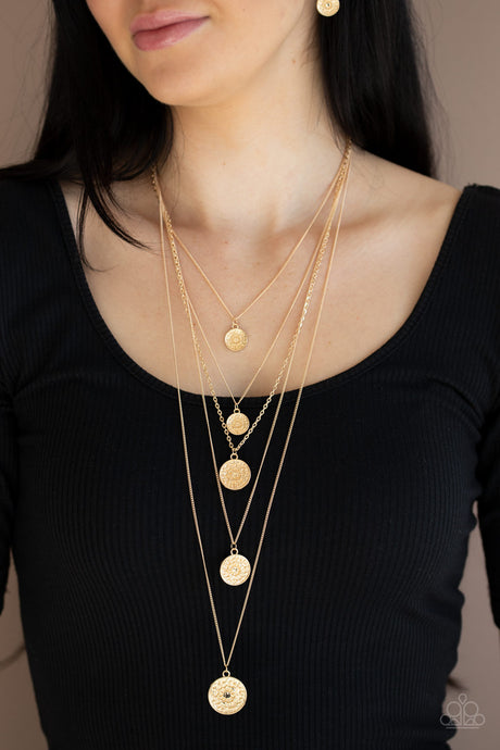 Paparazzi ~ Medallion Marvel ~ Gold Necklace Set