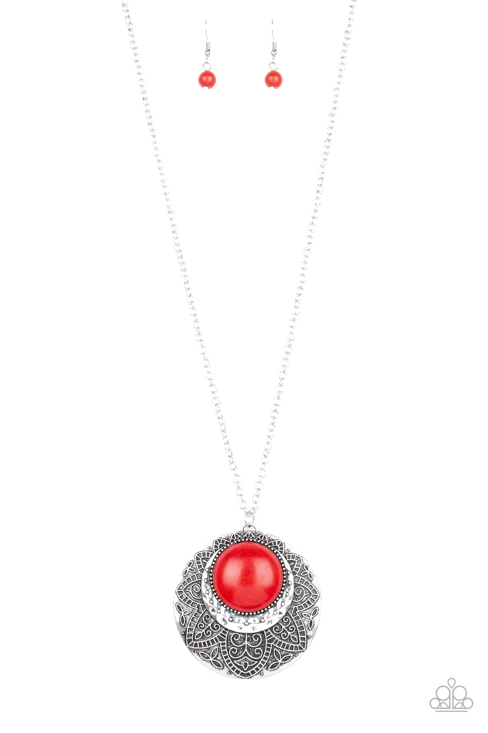 Paparazzi ~ Medallion Meadow ~ Red Necklace  Set
