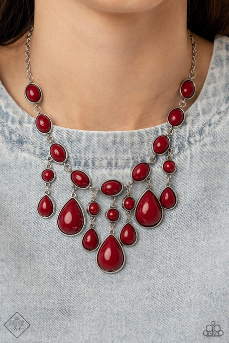 Paparazzi ~ Mediterranean Mystery ~ Red Necklace and Bracelet Set (Fashion Fix Exclusive)