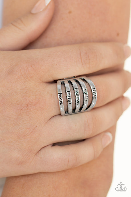 Paparazzi ~ Never Lose Faith ~ Silver Ring with Stretchy Band