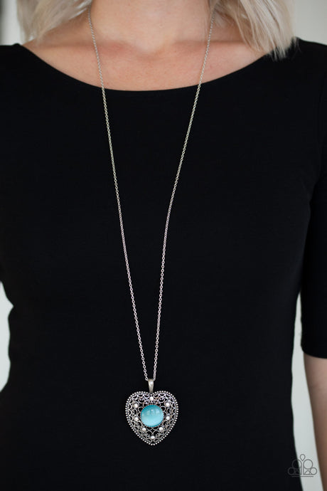 Paparazzi ~ One Heart ~ Blue Heart Pendant Necklace Set