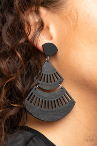 Paparazzi ~ Oriental Oasis ~ Black Wooden Post Earrings