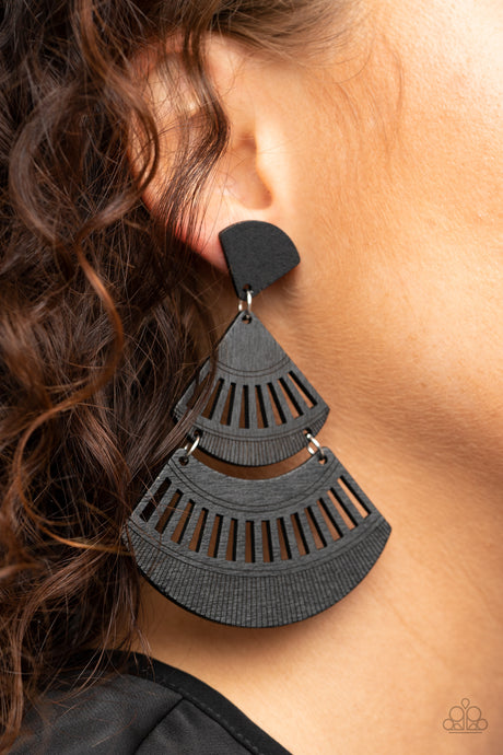 Paparazzi ~ Oriental Oasis ~ Black Wooden Post Earrings