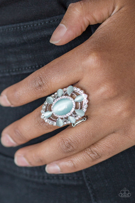 Paparazzi - Over The MOONFLOWER - Blue Ring with Stretchy Band