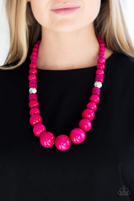 Paparazzi ~ Panama Panorama ~ Pink Wooden Bead Necklace Set
