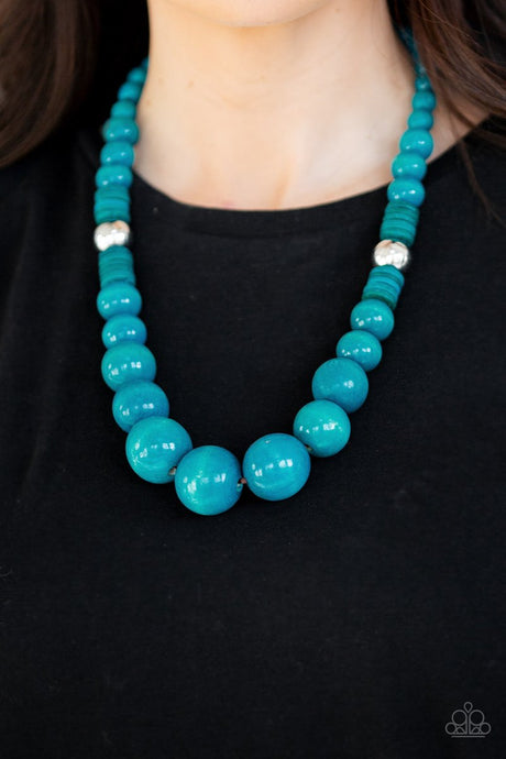 Paparazzi - Panama Panorama - Blue Wooden Bead Necklace - Klassy Jewelz Boutique