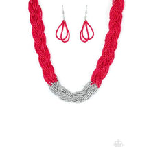 Load image into Gallery viewer, Paparazzi ~  Brazilian Brilliance ~ Red and Silver Seed Bead Necklace Set