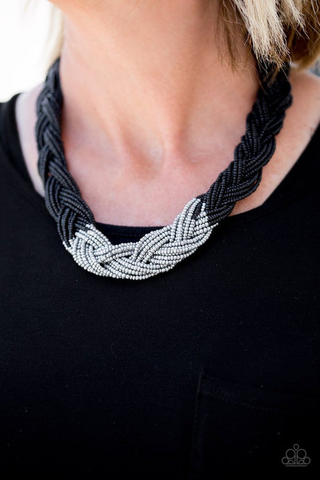 Paparazzi ~ Brazilian Brilliance ~ Black  and Silver Seed Bead Necklace Set