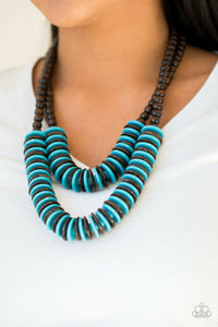 Paparazzi - Dominican Disco - Blue Wooden Necklace - Klassy Jewelz Boutique
