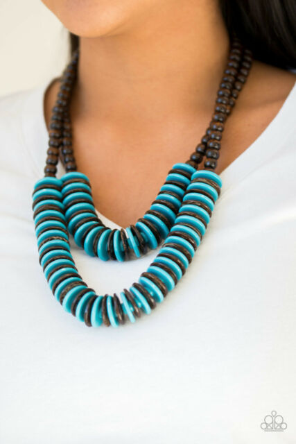 Paparazzi - Dominican Disco - Blue Wooden Necklace - Klassy Jewelz Boutique