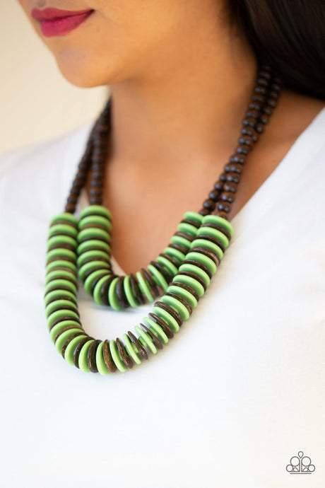 Paparazzi - Dominican Disco - Green Wooden Necklace - Klassy Jewelz Boutique