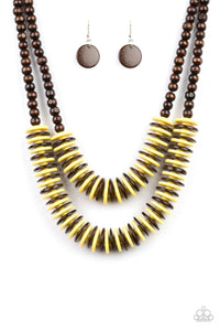Paparazzi - Dominican Disco - Yellow Wooden Necklace - Klassy Jewelz Boutique