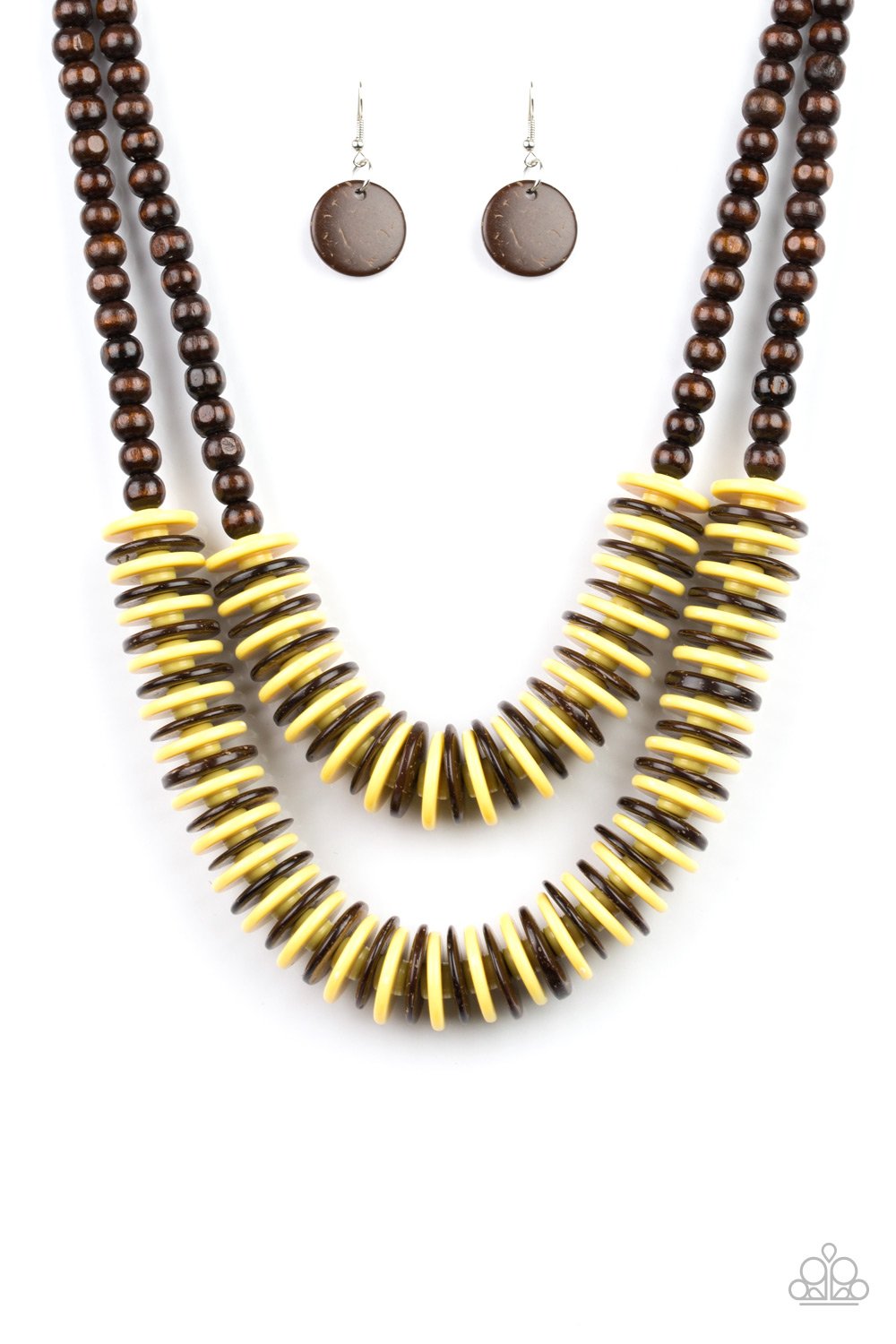 Paparazzi - Dominican Disco - Yellow Wooden Necklace - Klassy Jewelz Boutique