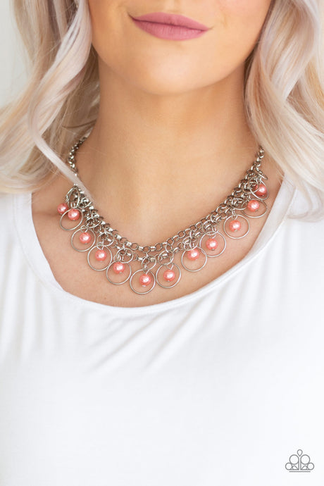 Paparazzi ~ Party Time ~ Orange Pearl Necklace Set