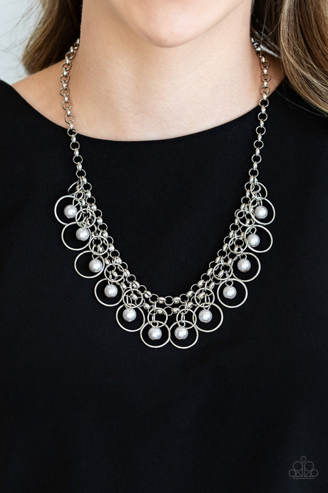 Paparazzi ~ Party Time ~ Silver Pearl Necklace Set