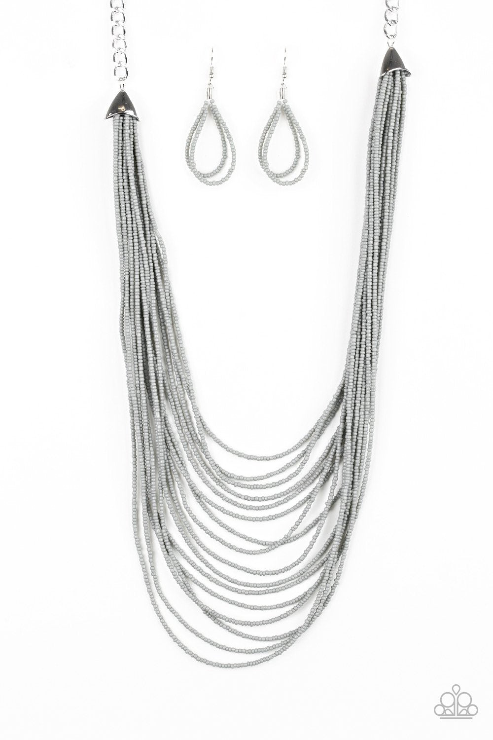 Paparazzi ~ Peacefully Pacific ~ Silver Gray Seed Bead Necklace Set