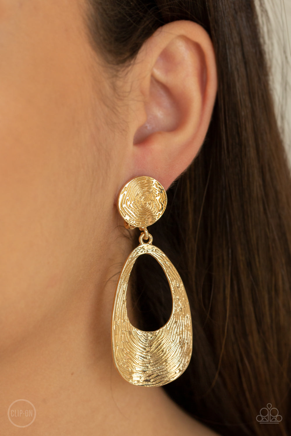 Paparazzi ~ Printed Perfection ~ Gold Clip-On Earrings