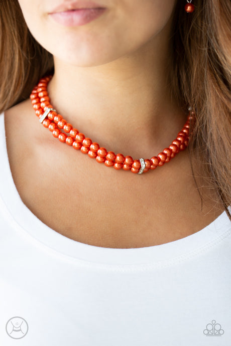 Paparazzi ~ Put On Your Party Dress ~ Orange Pearl Choker Necklace Set