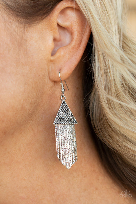 Paparazzi ~ Pyramid SHEEN ~ Silver Earrings