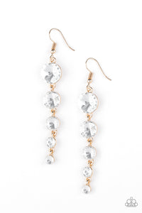 Paparazzi ~ Raining Rhinestones ~ Gold Earrings