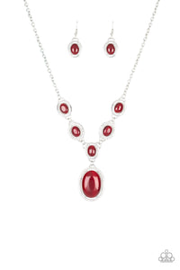 Paparazzi ~ Metro Medallion ~ Red Cat's Eye Stone Necklace Set