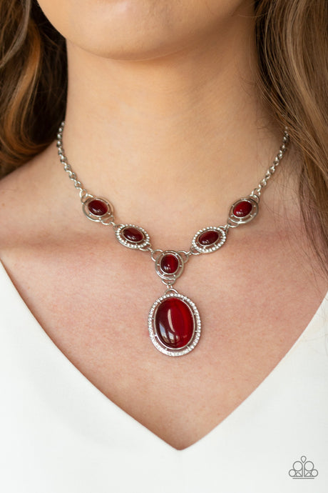 Paparazzi ~ Metro Medallion ~ Red Cat's Eye Stone Necklace Set