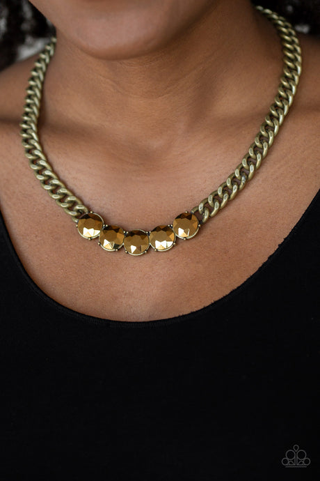 Paparazzi ~ Rhinestone Renegade ~ Brass Necklace Set