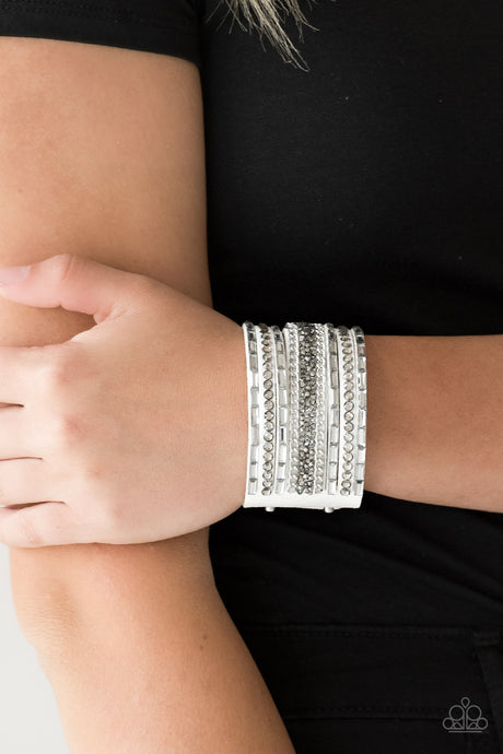 Paparazzi ~ Rhinestone Rumble ~ White Rhinestone Urban Bracelet