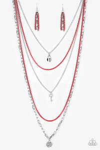 Paparazzi ~ Right On Key ~ Red Necklace Set