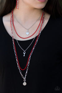 Paparazzi ~ Right On Key ~ Red Necklace Set
