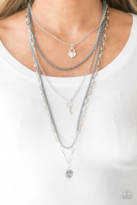 Paparazzi ~ Right On Key ~ Silver Necklace Set