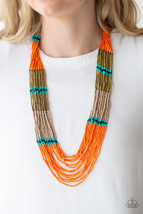 Paparazzi ~ Rio Roamer ~ Orange Seed Bead Necklace Set