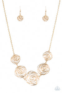 Paparazzi ~ Rosy Rosette ~ Gold Necklace and Bracelet Set
