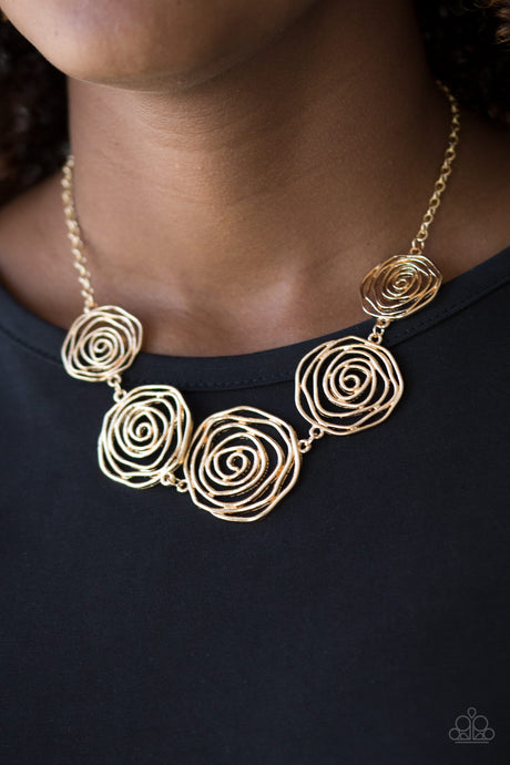 Paparazzi ~ Rosy Rosette ~ Gold Necklace and Bracelet Set